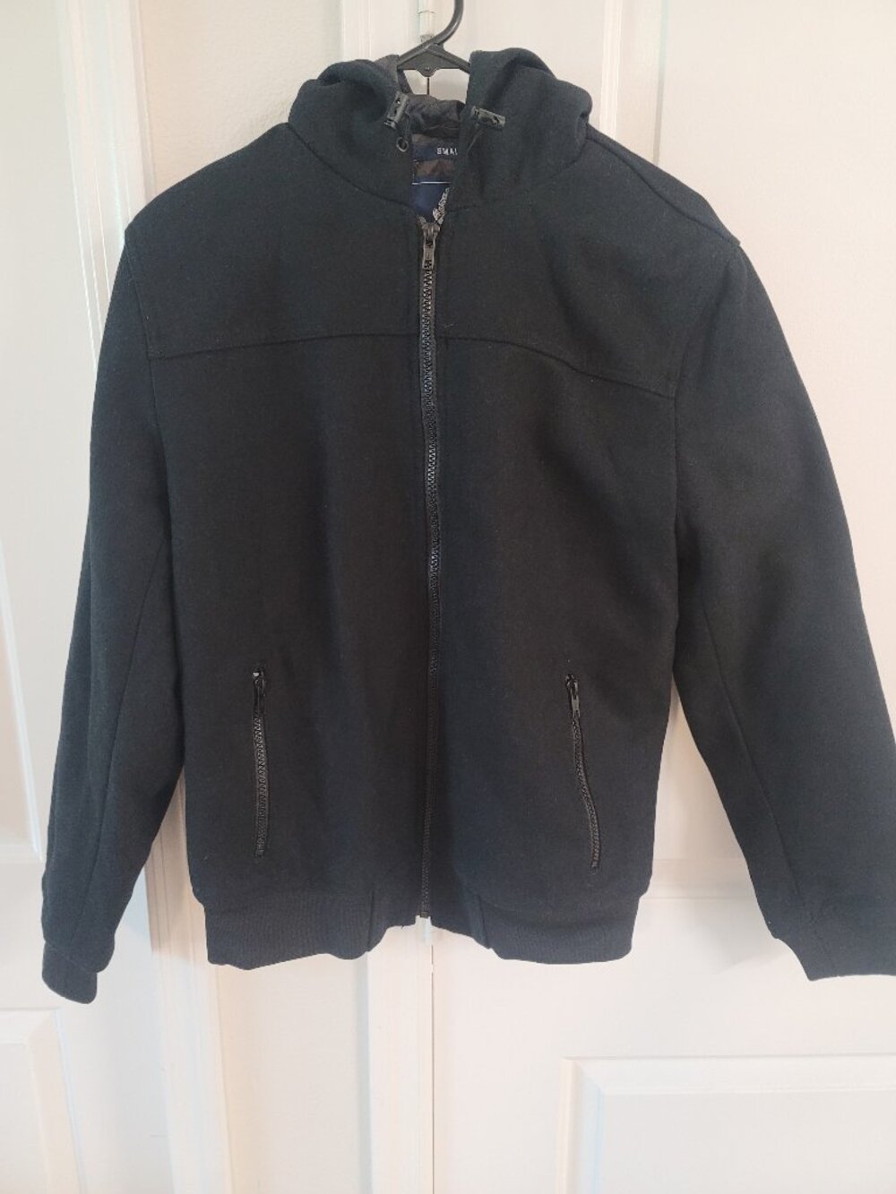 American Rag Cie Wool Blend Camo Lined Hooded Black Bomber Jacket Size Small